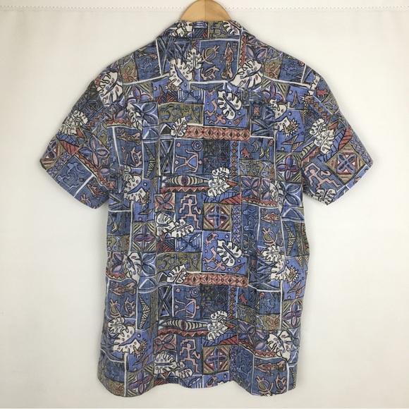 Vintage 90s Men’s Hawaiian Tribal Button Down Shirt Royal Creations Hawaii Blue - Picture 9 of 11